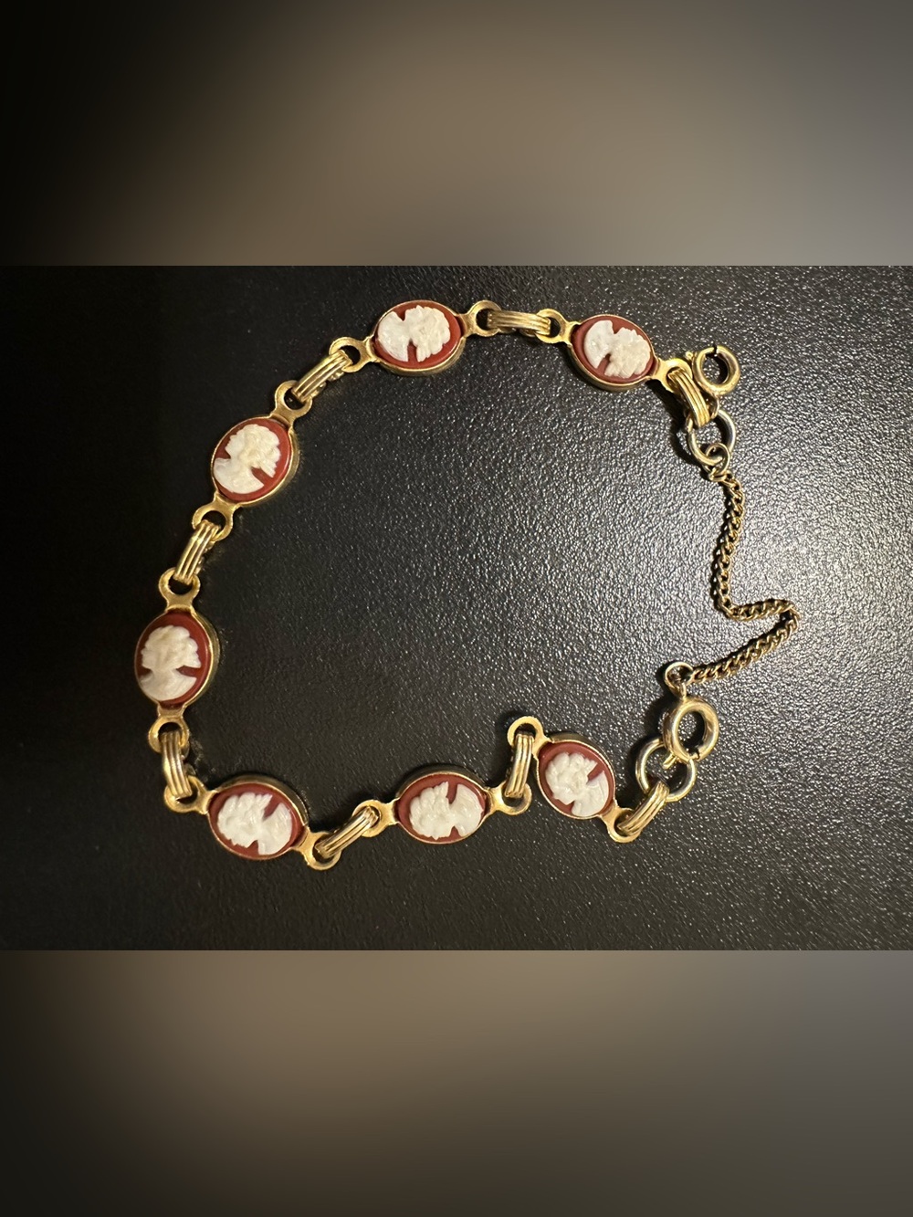 Vintage Gold Filled Panel Cameo Carved Shell Cameo Bracelet